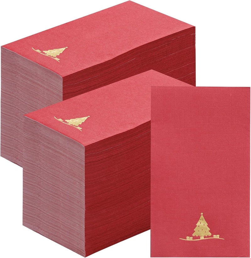 Joyido 200PCS Christmas Napkins Disposable - Heavy Duty Christmas Tree Napkins - Paper Hand Towels - Xmas Red and Gold for Kitchen Bathroom Parties Dinners and Events - Image 1